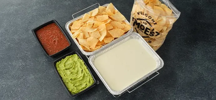Moe's catering dip options including queso, guacamole, and salsa