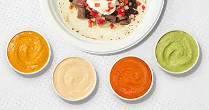 Moe's signature sauces selection for catering orders