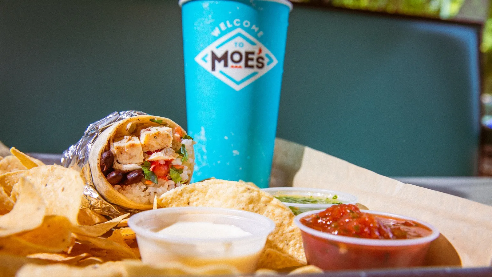 Moe's Value Meal — burrito, chips, and drink